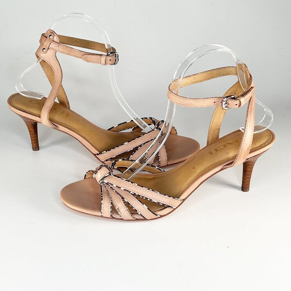 Coach Meg Leather Snakeskin Tan Beige Leather Strappy Sandal Heels Shoes Women 9
